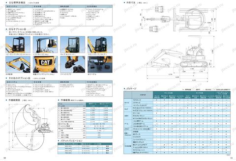 Лист брошюры: размеры и характеристики — Мини-экскаватор CAT 303.5CCR: чертёж, стр. 6 брошюры (оригинал производителя)
