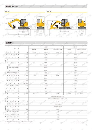Мини-экскаватор CAT 308CR — чертёж : лист брошюры 1 из 3, стр. 13 — оригинал производителя