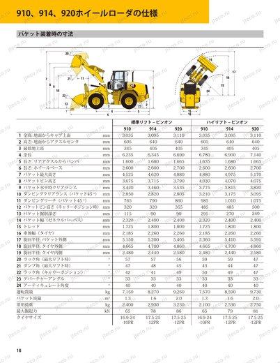 Фронтальный погрузчик CAT 910G2 — чертёж : лист брошюры 5 из 8, стр. 18 — оригинал производителя Фронтальный погрузчик CAT 910G2 — чертёж : лист брошюры 5 из 8, стр. 18 — оригинал производителя