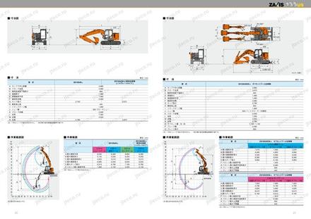Экскаватор HITACHI ZX135USK — чертёж : лист брошюры 3 из 9, стр. 11 — оригинал производителя Экскаватор HITACHI ZX135USK — чертёж : лист брошюры 3 из 9, стр. 11 — оригинал производителя