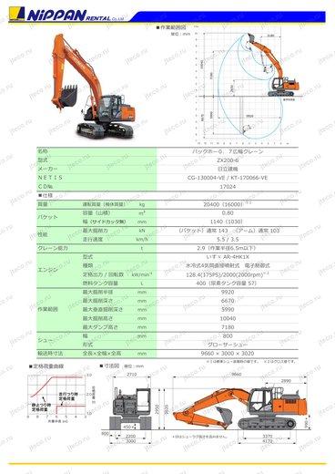 Экскаватор HITACHI ZX200-6 — чертёж : лист брошюры 2 из 2, стр. 1 — оригинал производителя