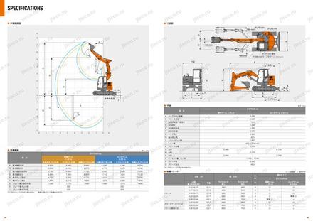 Экскаватор HITACHI ZX75UR-5B — чертёж : лист брошюры 1 из 2, стр. 8 — оригинал производителя