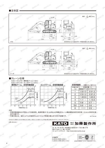 Мини-экскаватор KATO HD308USV — чертёж : лист брошюры 1 из 2, стр. 4 — оригинал производителя