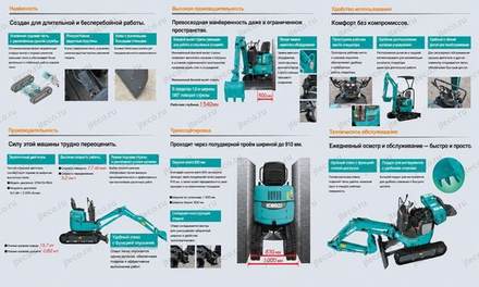 Мини-экскаватор KOBELCO SK10SR — брошюра, стр. 2 из 2: чертёж и размеры — перевод на русский