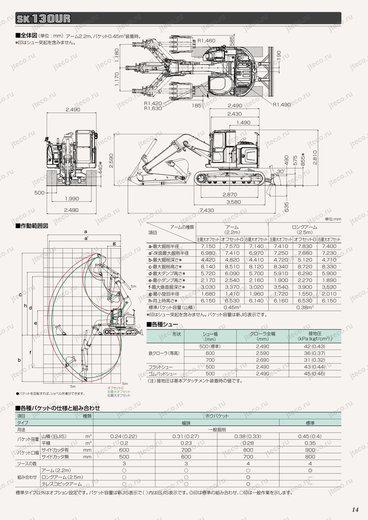 Экскаватор KOBELCO SK130UR-1E — чертёж : лист брошюры 3 из 3, стр. 15 — оригинал производителя