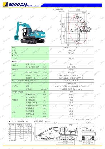 Экскаватор KOBELCO SK200-8 — чертёж : лист брошюры 1 из 5, стр. 1 — оригинал производителя