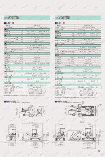 Мини-экскаватор KOBELCO SK20UR — чертёж : лист брошюры 2 из 3, стр. 12 — оригинал производителя