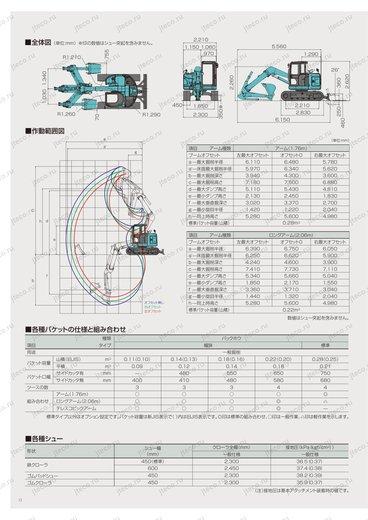 Экскаватор KOBELCO SK80UR-6E — чертёж : лист брошюры 4 из 5, стр. 13 — оригинал производителя
