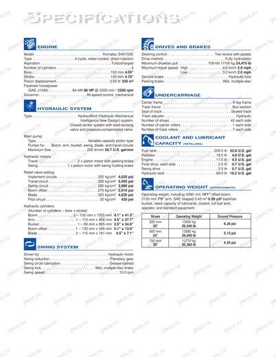 Экскаватор KOMATSU PC128UU-2E0 — чертёж : лист брошюры 2 из 2, стр. 2 — оригинал производителя