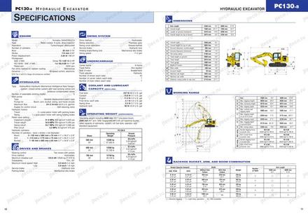 Экскаватор KOMATSU PC130-8 — чертёж : лист брошюры 1 из 2, стр. 6 — оригинал производителя