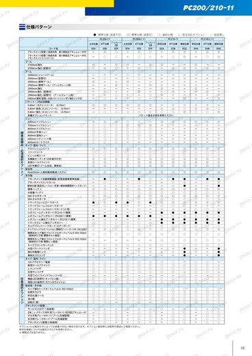 Экскаватор KOMATSU PC210-11 — чертёж : лист брошюры 2 из 2, стр. 19 — оригинал производителя