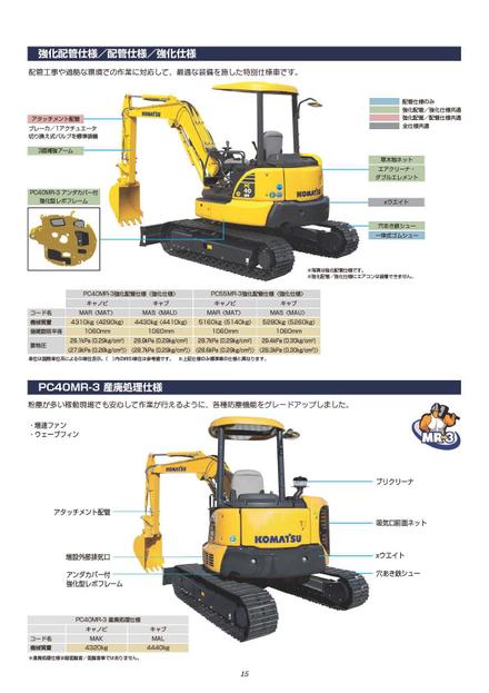 Мини-экскаватор KOMATSU PC55MR-3 — таблица характеристик, лист 2 из 2 (оригинал)