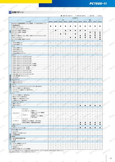 Мини-экскаватор KOMATSU PC78US-11 — чертёж : лист брошюры 1 из 3, стр. 19 — оригинал производителя