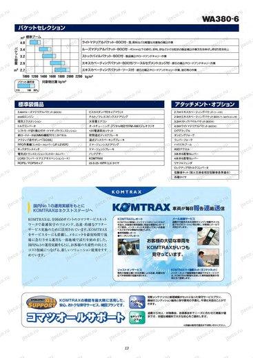 Фронтальный погрузчик KOMATSU WA380-6 — таблица характеристик, лист 1 из 1 (оригинал)