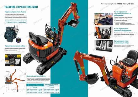 Мини-экскаватор KUBOTA K005-3S — чертёж : лист брошюры 3 из 3, стр. 4 — перевод на русский