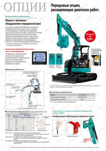 Мини-экскаватор KUBOTA RX-506 — брошюра, стр. 11 из 12: чертёж и размеры — перевод на русский