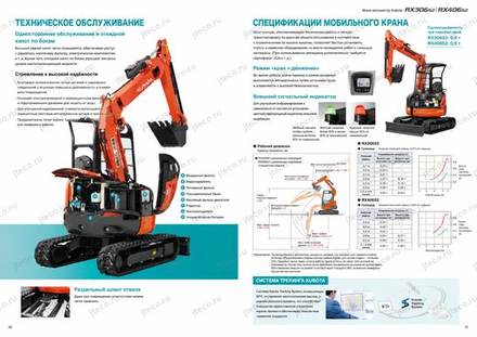 Мини-экскаватор KUBOTA RX306S2 — чертёж : лист брошюры 1 из 3, стр. 6 — перевод на русский
