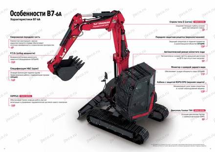 Мини-экскаватор YANMAR B7-6A — чертёж : лист брошюры 1 из 3, стр. 3 — перевод на русский